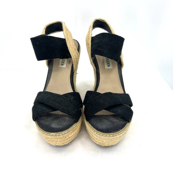 Steve Madden Eira Black Beige Espadrille Platform Sandals Women's 6.5 - Picture 6 of 10